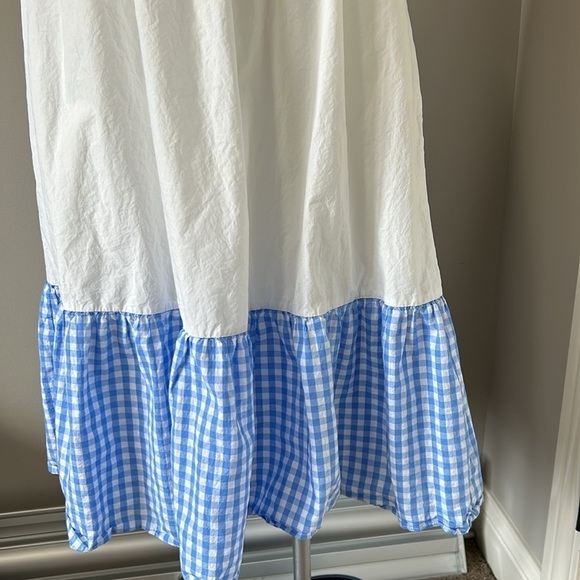 Tuckernuck English Factory Gingham Ruffle Cotton Sundress Blue White Dress Sz S - Picture 7 of 16